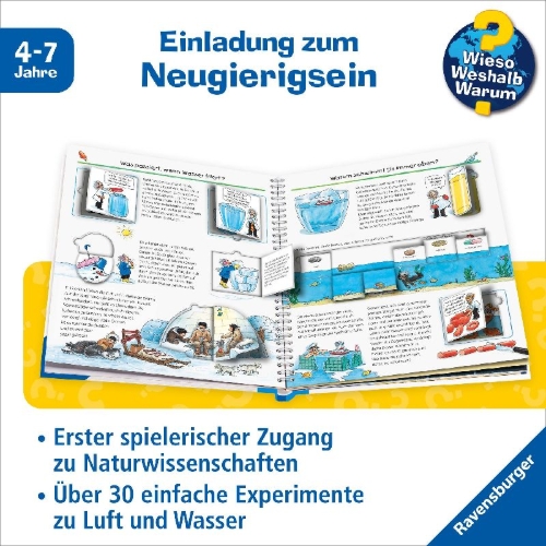 Buchcover und Innenansicht für das Buch: Wieso? Weshalb? Warum?, Band 29: Experimentieren und Entdecken