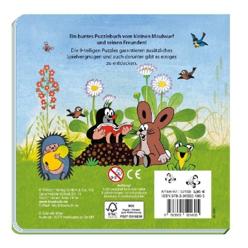 Buchcover und Innenansicht für das Buch: Trötsch Der kleine Maulwurf Puzzlebuch mit 4 Puzzle Maulwurf