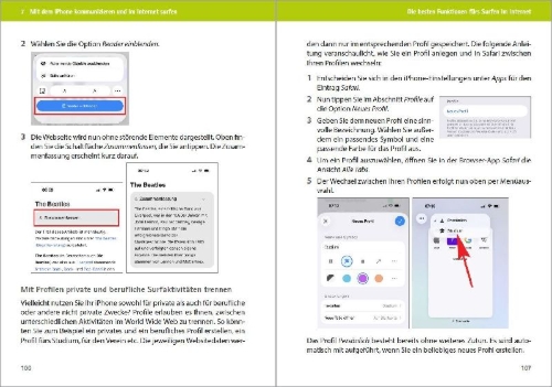 Buchcover und Innenansicht für das Buch: iPhone - Tipps und Tricks zu iOS 26 - zu allen aktuellen iPhone Modellen - komplett in Farbe