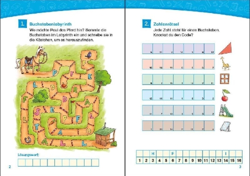 Buchcover und Innenansicht für das Buch: Leselöwen Rätsel-Rallye für Leseprofis - 2. Klasse (Türkis)