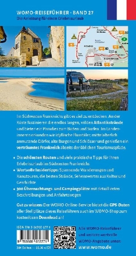 Buchcover und Innenansicht für das Buch: Entdeckertouren mit dem Wohnmobil Südwestfrankreich