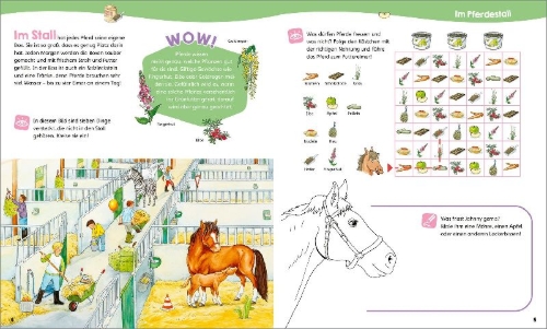 Buchcover und Innenansicht für das Buch: WAS IST WAS Junior Mitmach-Heft Pferde & Ponys
