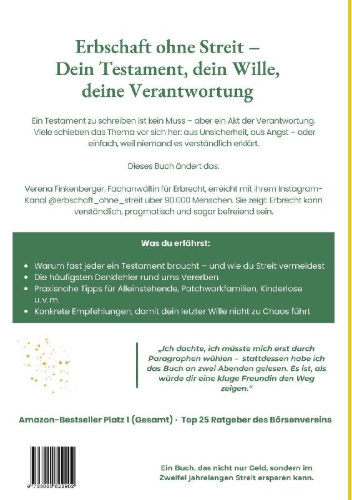 Buchcover und Innenansicht für das Buch: Erbschaft ohne Streit