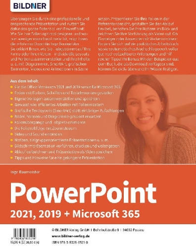 Buchcover und Innenansicht für das Buch: PowerPoint 2021, 2019 + Microsoft 365