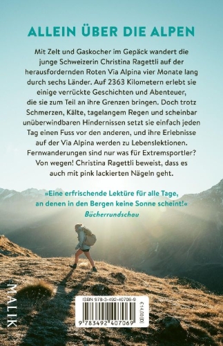 Buchcover und Innenansicht für das Buch: VON WEGEN. Eine Frau allein auf der Via Alpina - 2363 Kilometer zu Fuss von Triest nach Monaco