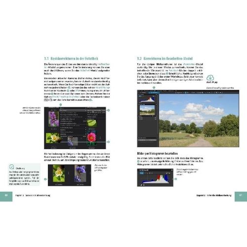 Buchcover und Innenansicht für das Buch: DxO PhotoLab 9 - Das umfassende Praxisbuch