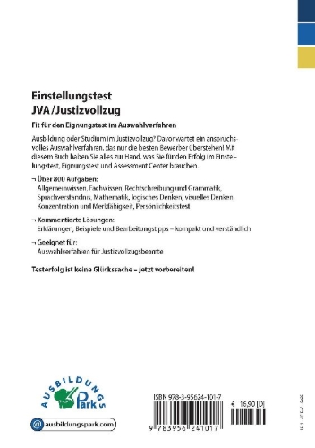 Buchcover und Innenansicht für das Buch: Einstellungstest JVA / Justizvollzug