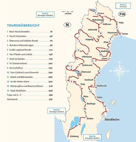 Buchcover und Innenansicht für das Buch: Entdeckertouren mit dem Wohnmobil Schweden