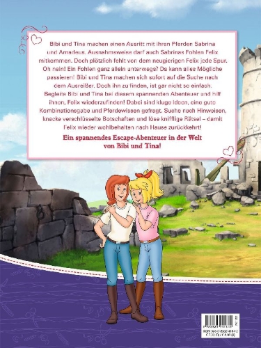 Buchcover und Innenansicht für das Buch: Bibi & Tina: ESCAPE - Löse die Rätsel und finde Sabrinas Fohlen!