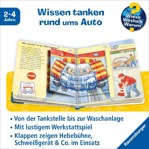 Buchcover und Innenansicht für das Buch: Wieso? Weshalb? Warum? junior, Band 69: Tanken, waschen, reparieren