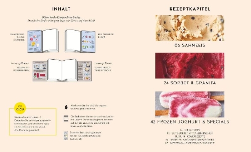 Buchcover und Innenansicht für das Buch: Eis, Sorbets & Frozen Joghurts