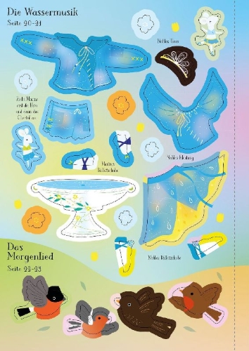 Buchcover und Innenansicht für das Buch: Mein erstes Anziehpuppen-Stickerbuch: Flora, die kleine Feen-Ballerina