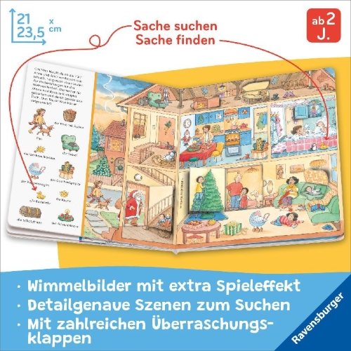 Buchcover und Innenansicht für das Buch: Mein Sachen suchen Wimmelbuch: Weihnachtszeit