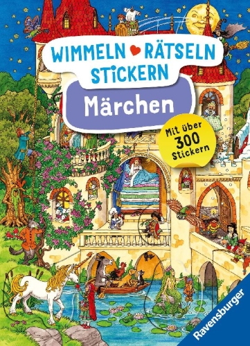 Buchcover und Innenansicht für das Buch: Wimmeln, Rätseln, Stickern: Märchen