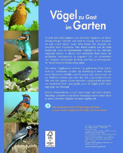Buchcover und Innenansicht für das Buch: Vögel zu Gast im Garten - Heimische Vögel beobachten, bestimmen, schützen.