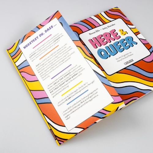 Buchcover und Innenansicht für das Buch: Here&Queer