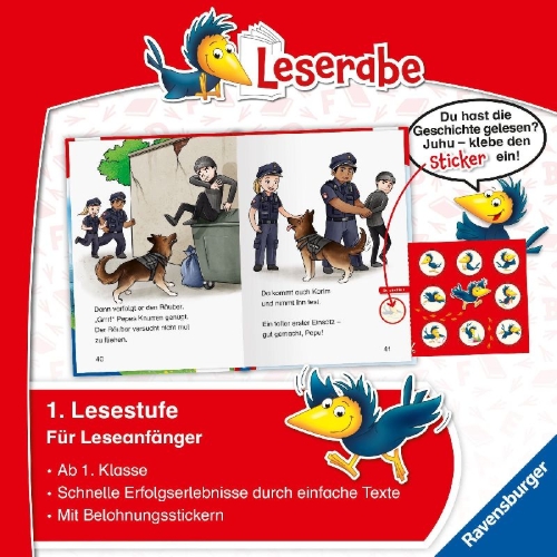 Buchcover und Innenansicht für das Buch: Leserabe 1. Lesestufe - Helfer in der Not. Spannende Hundegeschichten