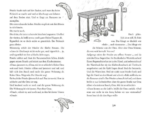 Buchcover und Innenansicht für das Buch: 'Oma!', schreit der Frieder