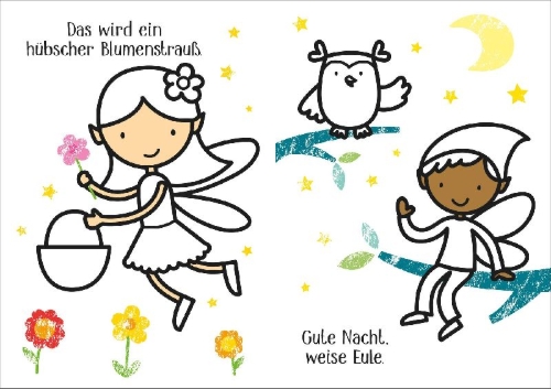 Buchcover und Innenansicht für das Buch: Kleine Kreativ-Werkstatt - Ganz einfach ausmalen: Feen