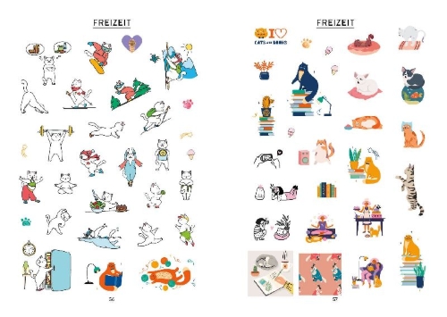 Buchcover und Innenansicht für das Buch: Bullet Journal Stickerbuch - Katzenliebe