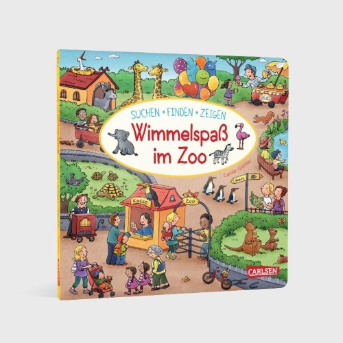 Buchcover und Innenansicht für das Buch: Wimmelspaß im Zoo