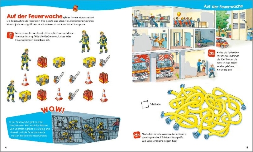 Buchcover und Innenansicht für das Buch: WAS IST WAS Junior Mitmach-Heft Feuerwehr