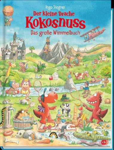 Buchcover und Innenansicht für das Buch: Der kleine Drache Kokosnuss - Das große Wimmelbuch