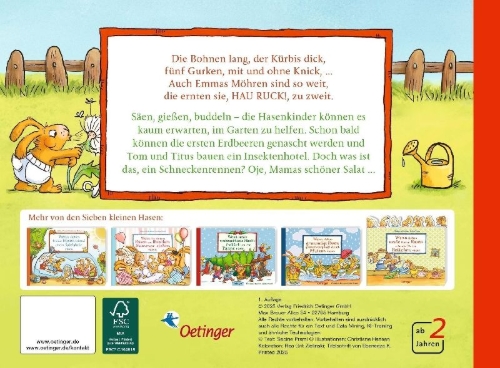 Buchcover und Innenansicht für das Buch: Wenn sieben kleine Gartenhasen zu Käfern und Radieschen rasen