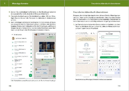 Buchcover und Innenansicht für das Buch: WhatsApp - optimal nutzen - neueste Version 2025; auch alle neuen KI-Funktionen erklärt