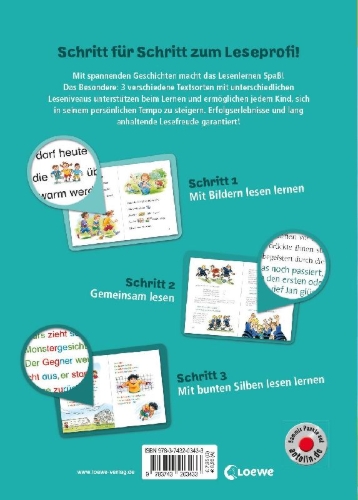 Buchcover und Innenansicht für das Buch: Lesenlernen in 3 Schritten - Die schönsten Fußballgeschichten