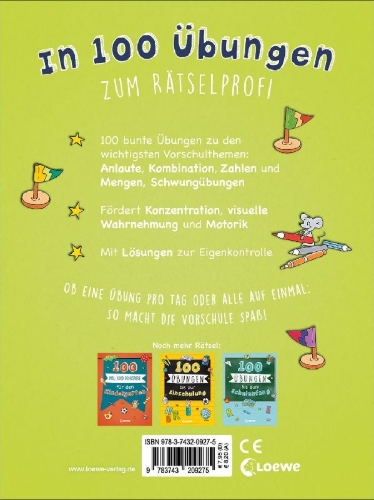 Buchcover und Innenansicht für das Buch: 100 Mal- und Logikspiele für die Vorschule