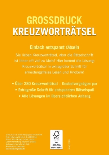 Buchcover und Innenansicht für das Buch: Großdruck Kreuzworträtsel - Band 3- Über 280 Rätsel in großer Schrift für Senioren & Erwachsene