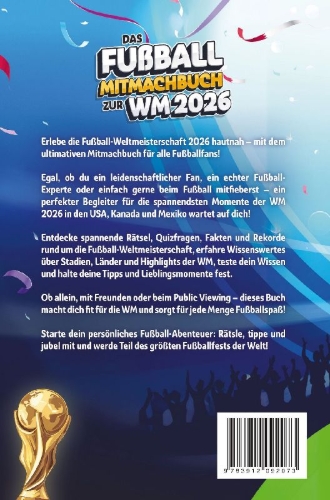 Buchcover und Innenansicht für das Buch: Das Fußball Mitmachbuch zur WM 2026