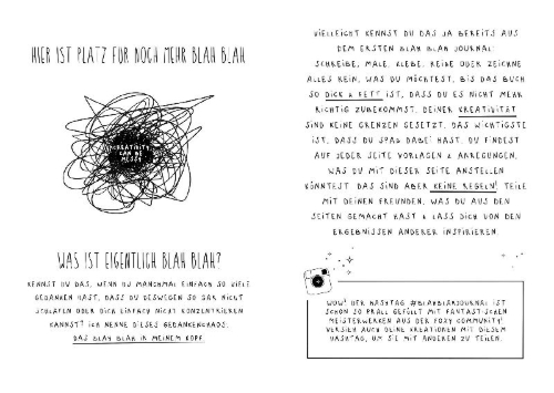 Buchcover und Innenansicht für das Buch: Blah Blah Journal - Band 2 - Dein absolut verrücktes Mitmach-Buch - Mal es fertig! Von YouTuberin Foxy Draws