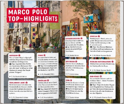 Buchcover und Innenansicht für das Buch: MARCO POLO Reiseführer Kroatische Küste Istrien, Kvarner
