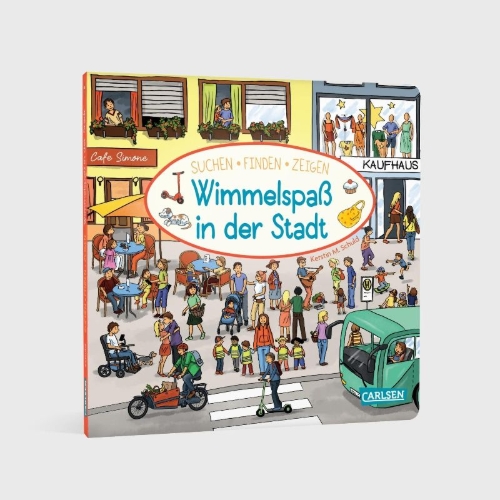 Buchcover und Innenansicht für das Buch: Wimmelspaß in der Stadt