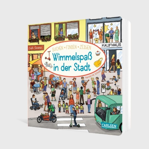 Buchcover und Innenansicht für das Buch: Wimmelspaß in der Stadt