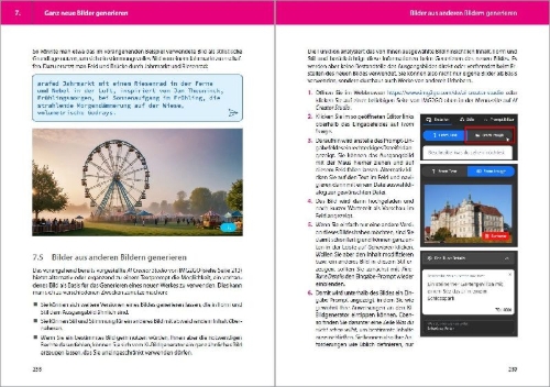 Buchcover und Innenansicht für das Buch: KI im praktischen Einsatz - Einstieg in KI Tools und Prompts - Texte, Bilder, Musik, Videoclips mit KI generieren