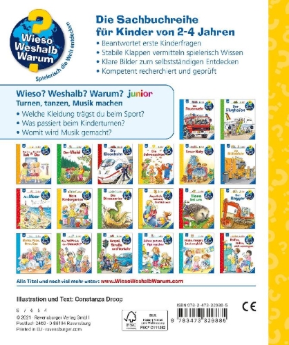 Buchcover und Innenansicht für das Buch: Wieso? Weshalb? Warum? junior, Band 71: Turnen, tanzen, Musik machen