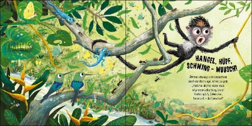Buchcover und Innenansicht für das Buch: Slow Down, Monkey!