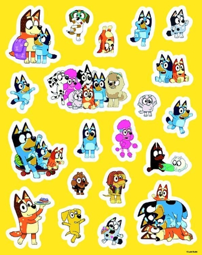 Buchcover und Innenansicht für das Buch: Bluey: Mein Mal- und Stickerspaß