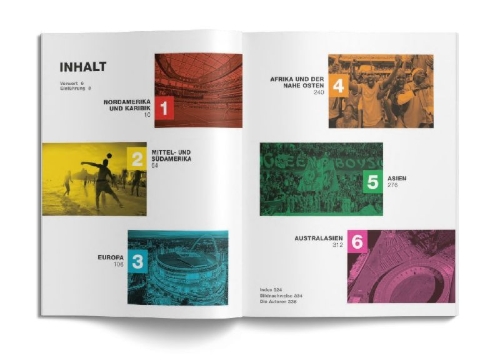 Buchcover und Innenansicht für das Buch: Der Weltatlas der Fußball-Stadien