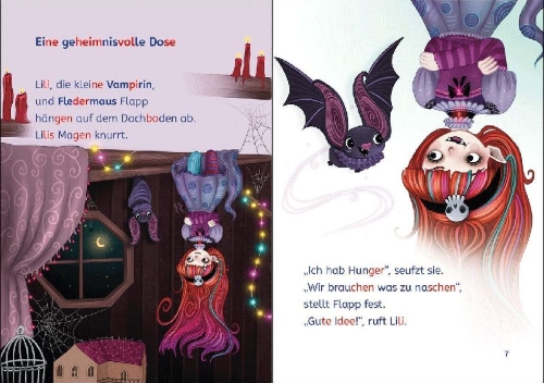 Buchcover und Innenansicht für das Buch: Leselöwen 1. Klasse - Der geheime Schatz der Vampire