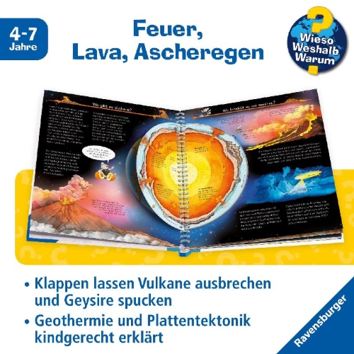 Buchcover und Innenansicht für das Buch: Wieso? Weshalb? Warum? Band 4 - Wir erforschen die Vulkane