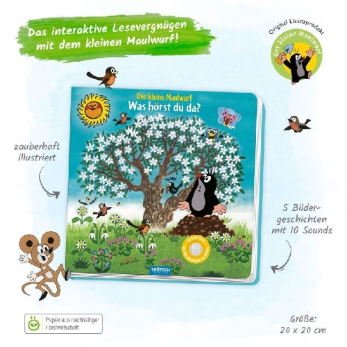 Buchcover und Innenansicht für das Buch: Trötsch Der kleine Maulwurf Soundbuch Was hörst du da