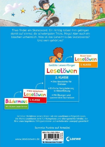 Buchcover und Innenansicht für das Buch: Leselöwen 2. Klasse -  Das geheimnisvolle Skateboard