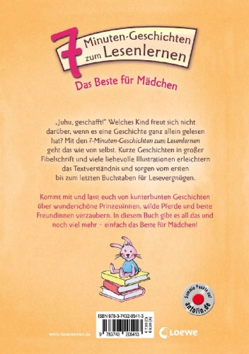 Buchcover und Innenansicht für das Buch: Leselöwen - Das Original - 7-Minuten-Geschichten zum Lesenlernen - Das Beste für Mädchen