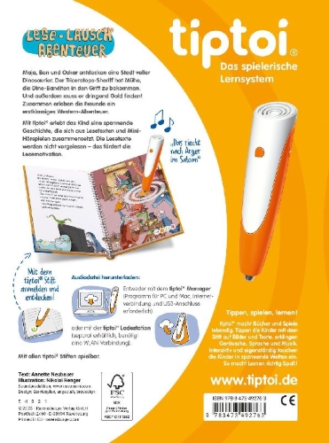 Buchcover und Innenansicht für das Buch: tiptoi® Lese-Lausch-Abenteuer - Dino-Stadt