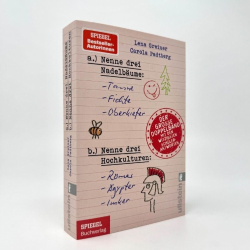 Buchcover und Innenansicht für das Buch: Nenne drei Nadelbäume: Tanne, Fichte, Oberkiefer & Nenne drei Hochkulturen: Römer, Ägypter, Imker