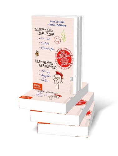 Buchcover und Innenansicht für das Buch: Nenne drei Nadelbäume: Tanne, Fichte, Oberkiefer & Nenne drei Hochkulturen: Römer, Ägypter, Imker